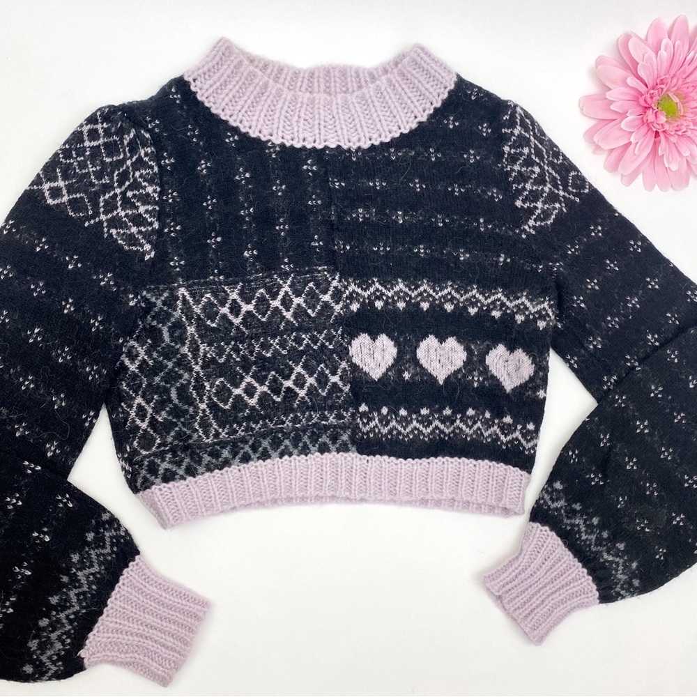 Free People Snow Globe Wool Alpaca Mock Neck Cropped Pullover Sweater: Onyx - Picture 6 of 16